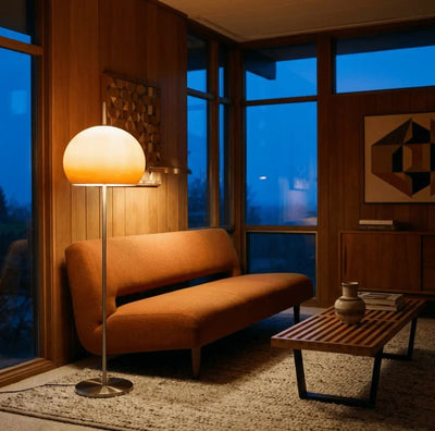 Bauhaus Floor Lamp – Retro Glass Mushroom Design - Amastris Tech